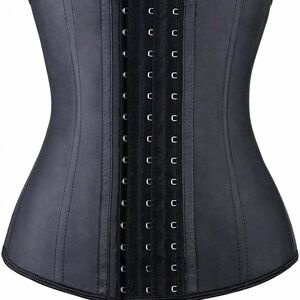 New Black Latex Waist Trainer Corset Steel Boned Slimming Shapewear Small